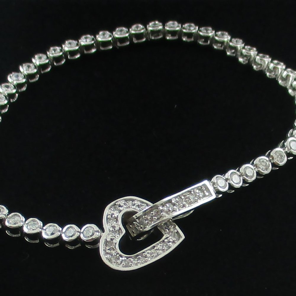 Absolute Simulated Diamond Line Bracelet with Heart Clasp
